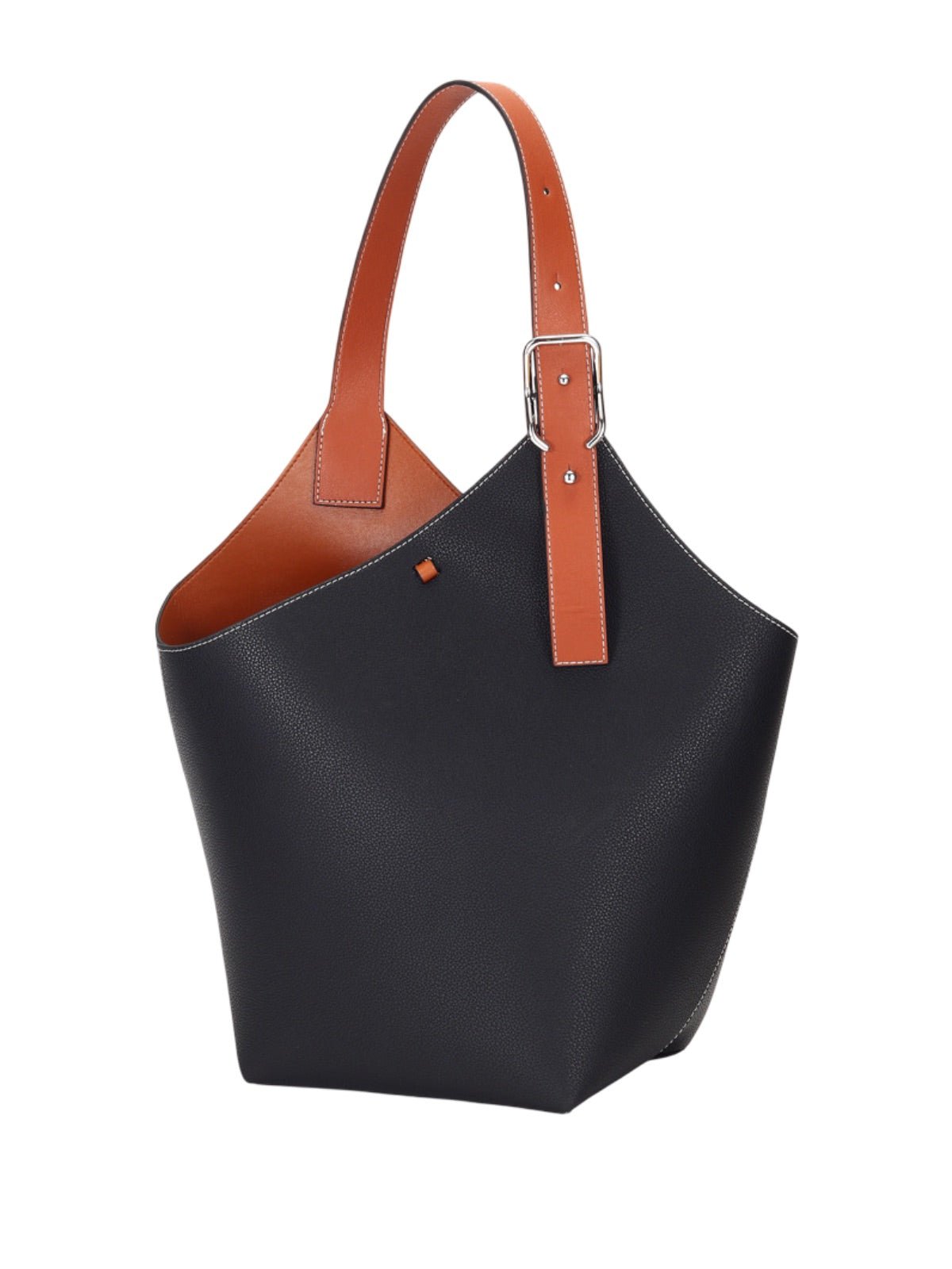 Sac seau en cuir, porté épaule, design minimaliste, grand volume, fermeture boucle, modèle tendance, modèle Marla - Sac à main - Noir