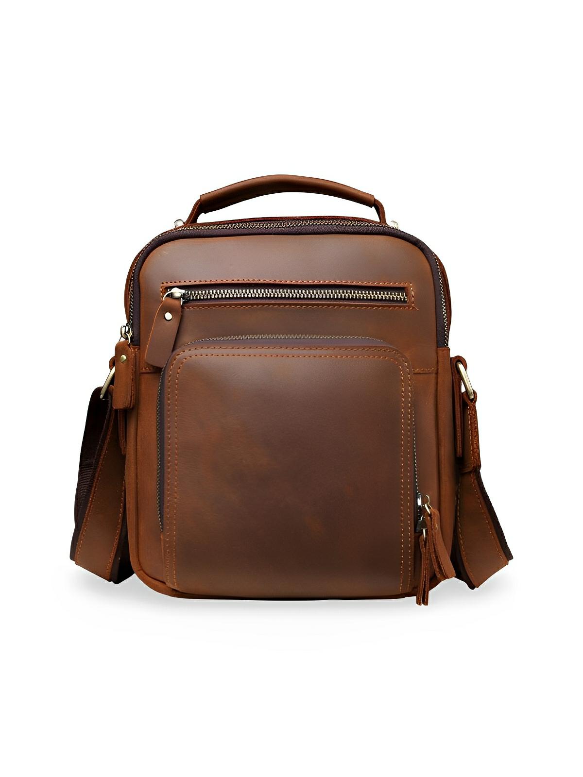 Sacoche à anse en cuir, pour l'homme organisé, style vintage, modèle Émeric - Sacoche - Marron