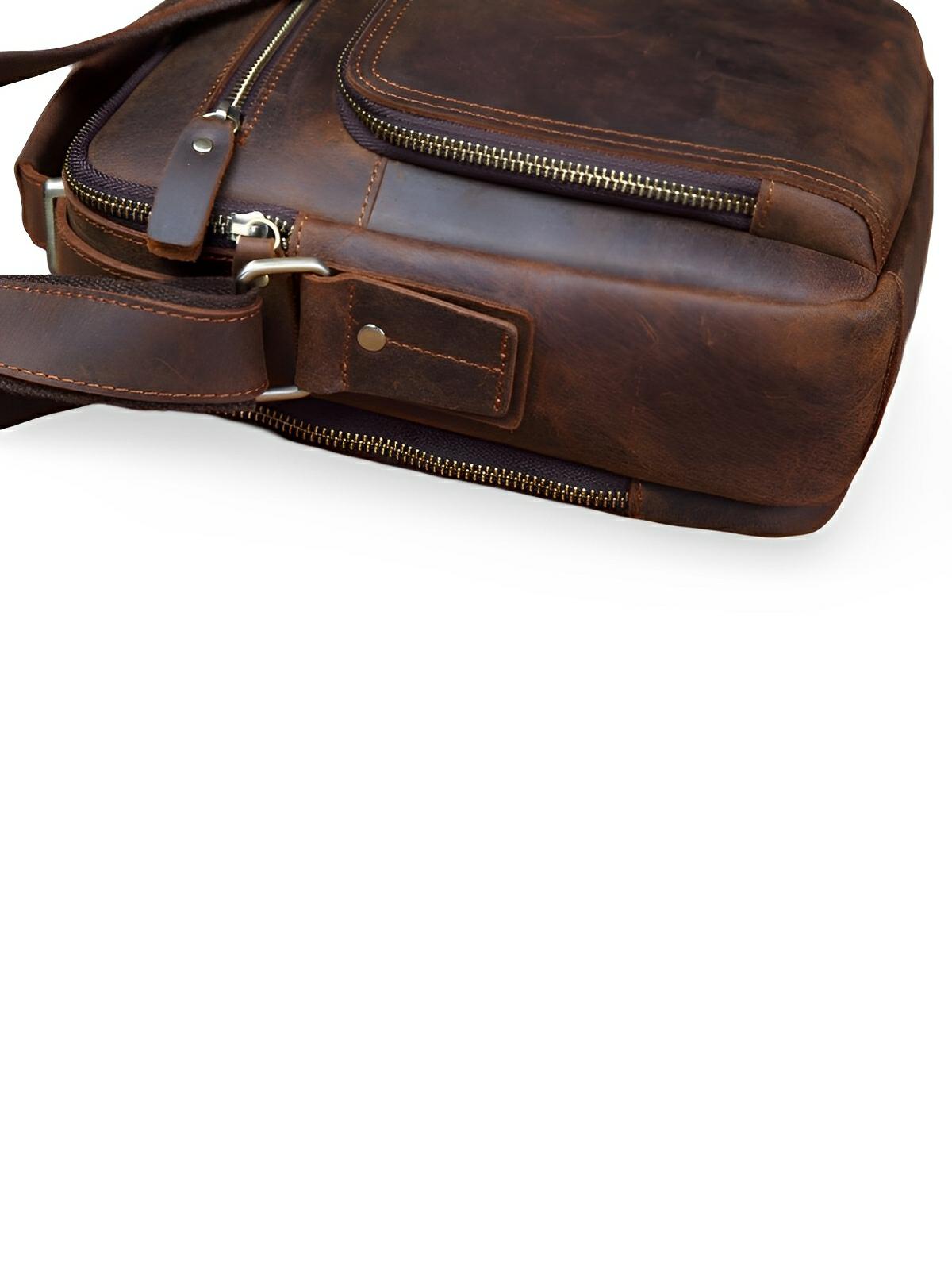 Sacoche à anse en cuir, pour l'homme organisé, style vintage, modèle Émeric - Sacoche - Café