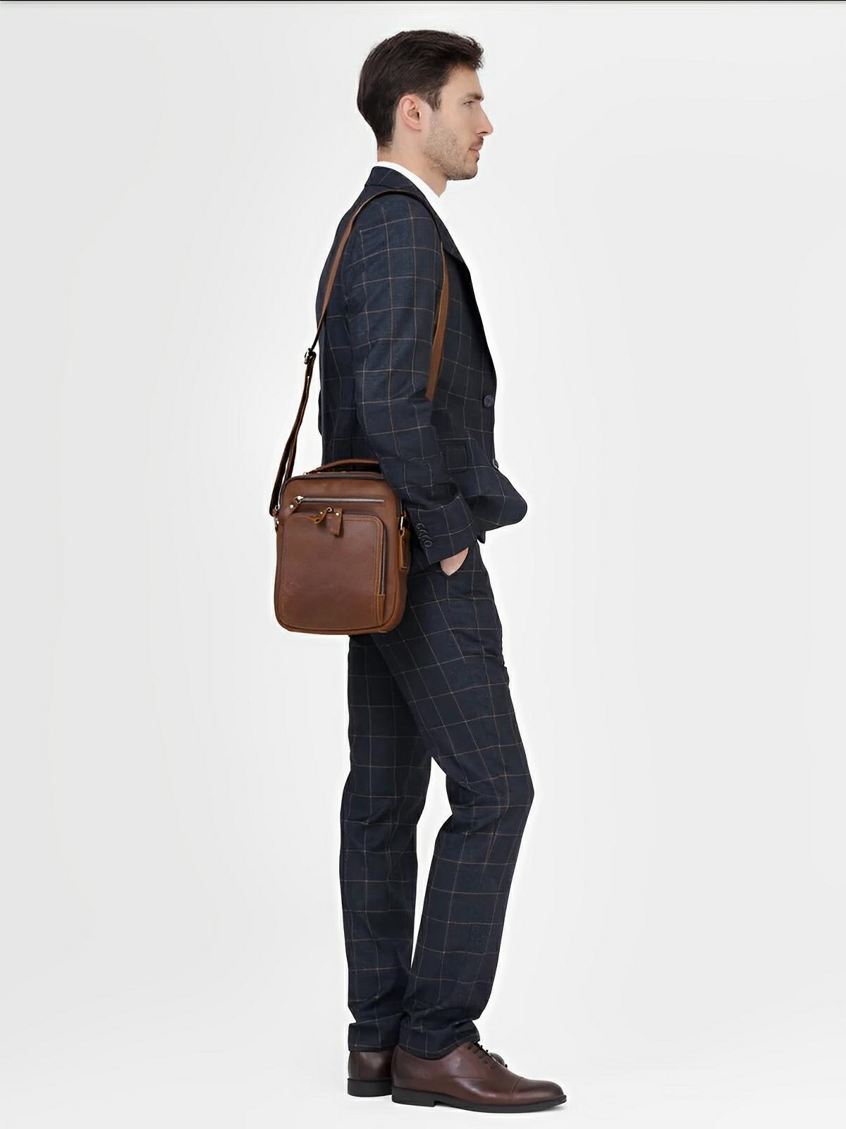 Sacoche à anse en cuir, pour l'homme organisé, style vintage, modèle Émeric - Sacoche - Marron