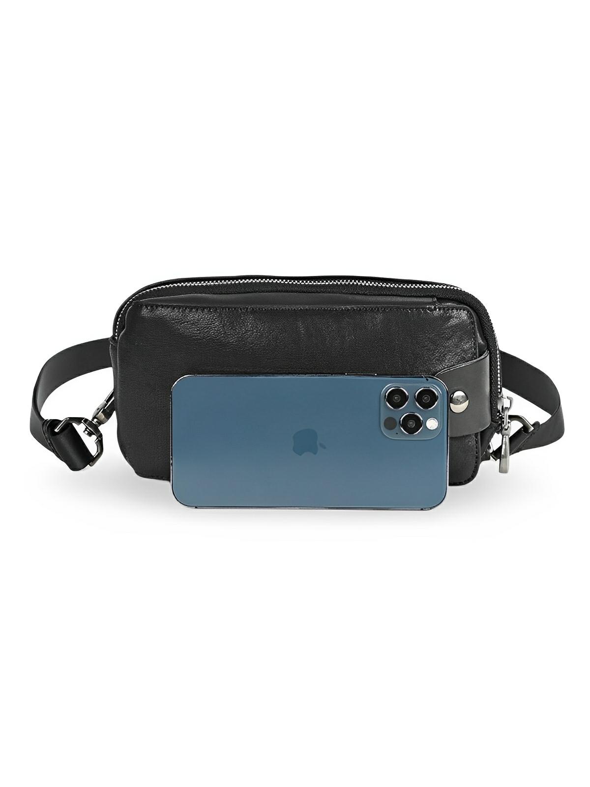 Sacoche à bandoulière en cuir, compact et fonctionnelle, modèle Marien - Sacoche - Noir