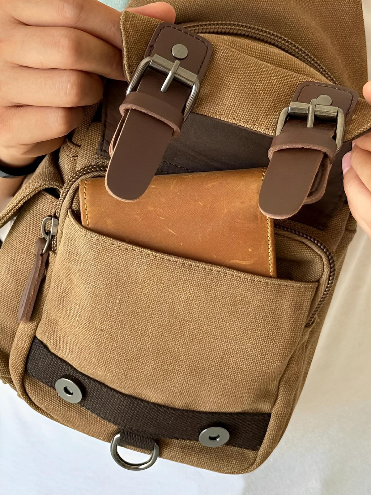 Sacoche à bandoulière en toile, polyvalente et robuste, urbain et compact, sac messager tendance, modèle Mikel - Sacoche - Marron