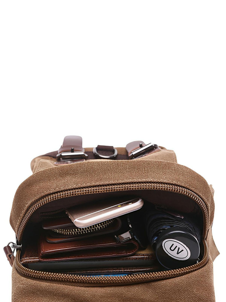 Sacoche à bandoulière en toile, polyvalente et robuste, urbain et compact, sac messager tendance, modèle Mikel - Sacoche - Marron
