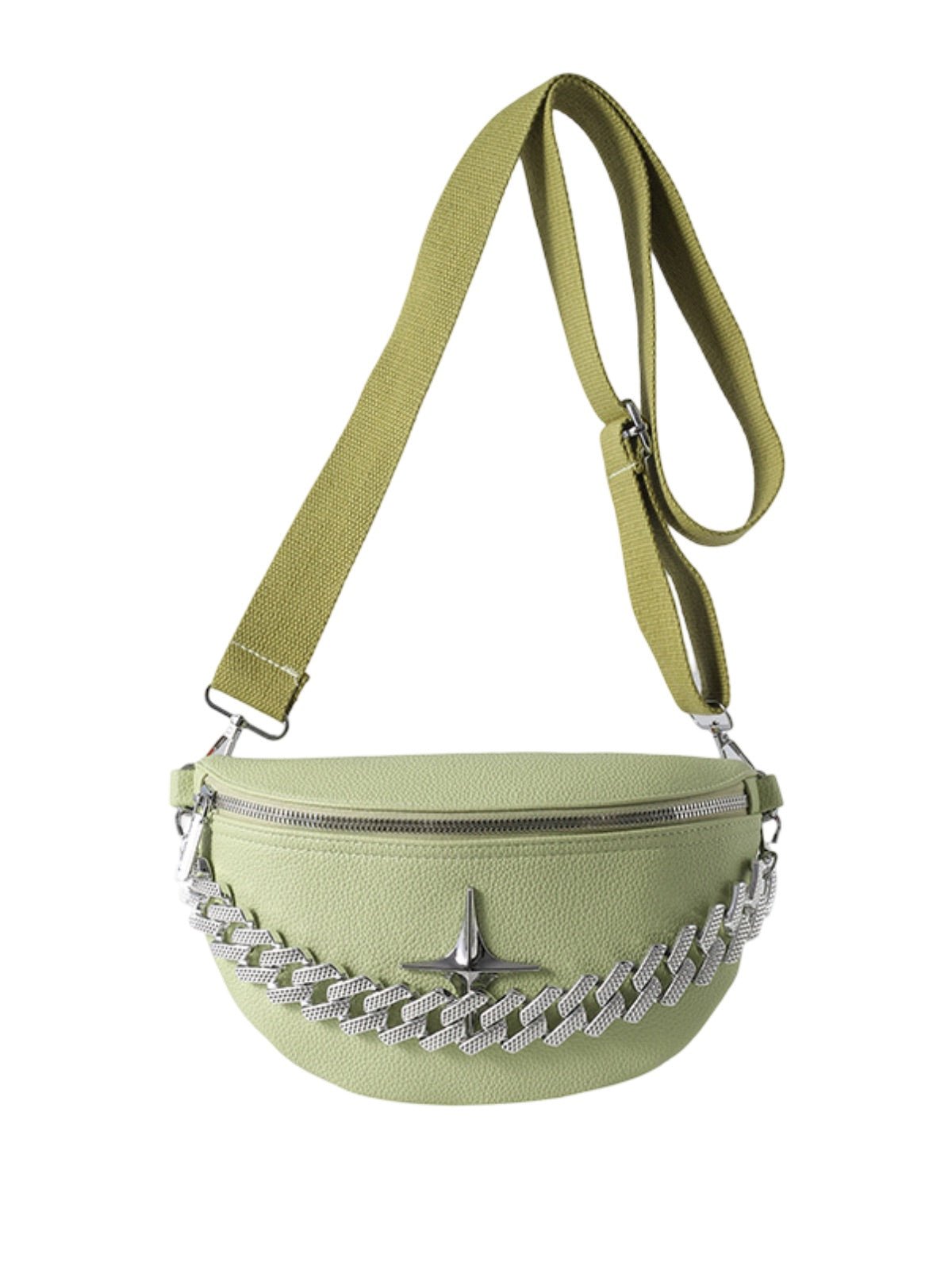 Sacoche banane femme, sac chaîne argent, sac à bandoulière réglable, mini sac tendance, modèle Thècle - Sacoche - Vert