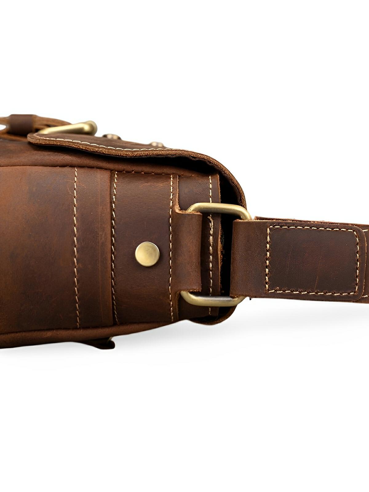 Sacoche bandoulière en cuir, classique vintage, médiéval, modèle Junien - Sacoche - Marron