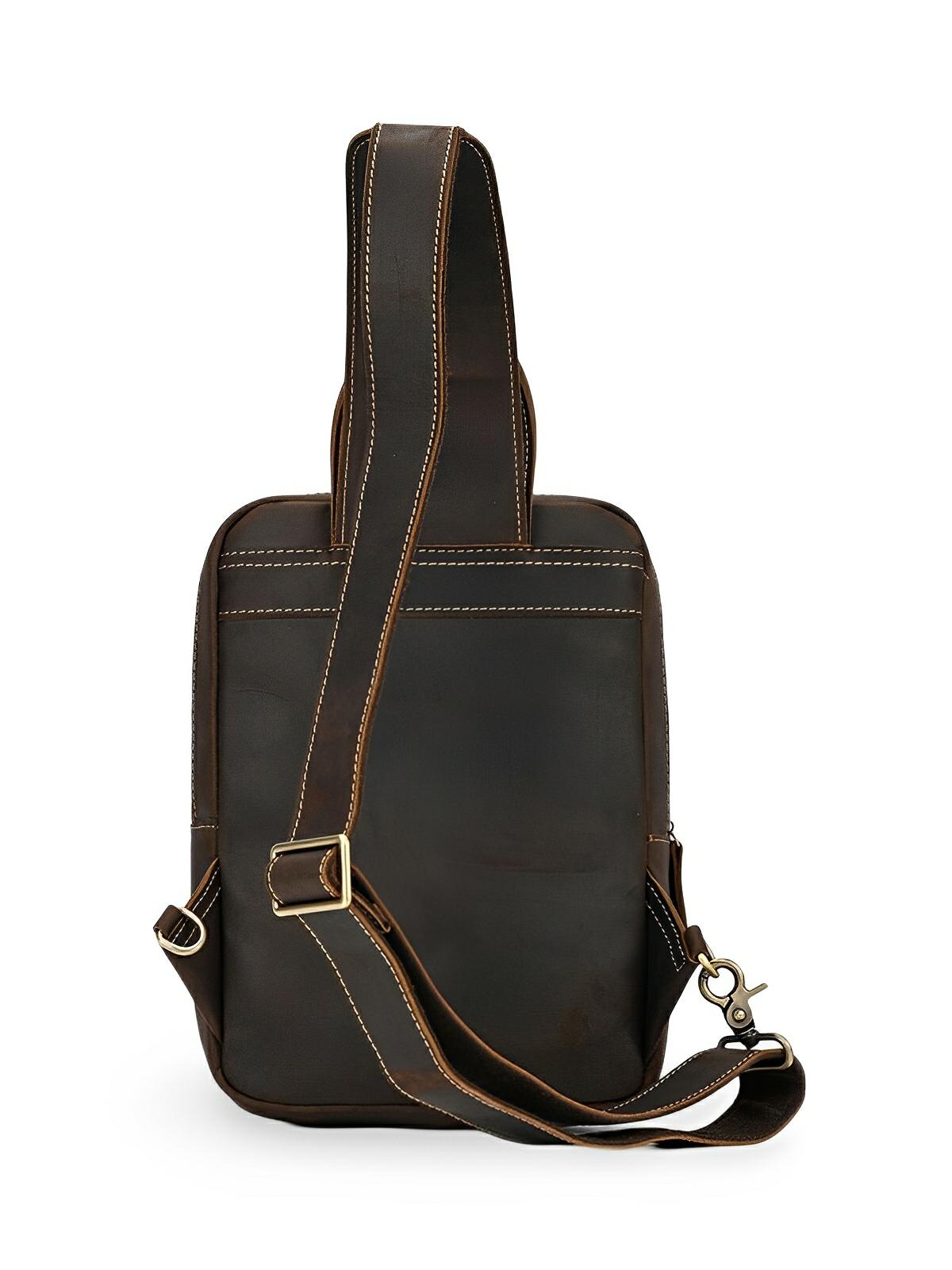 Sacoche de poitrine en cuir homme, tendance et multi - fonctionnelle, modèle Ivo - Sacoche - Café