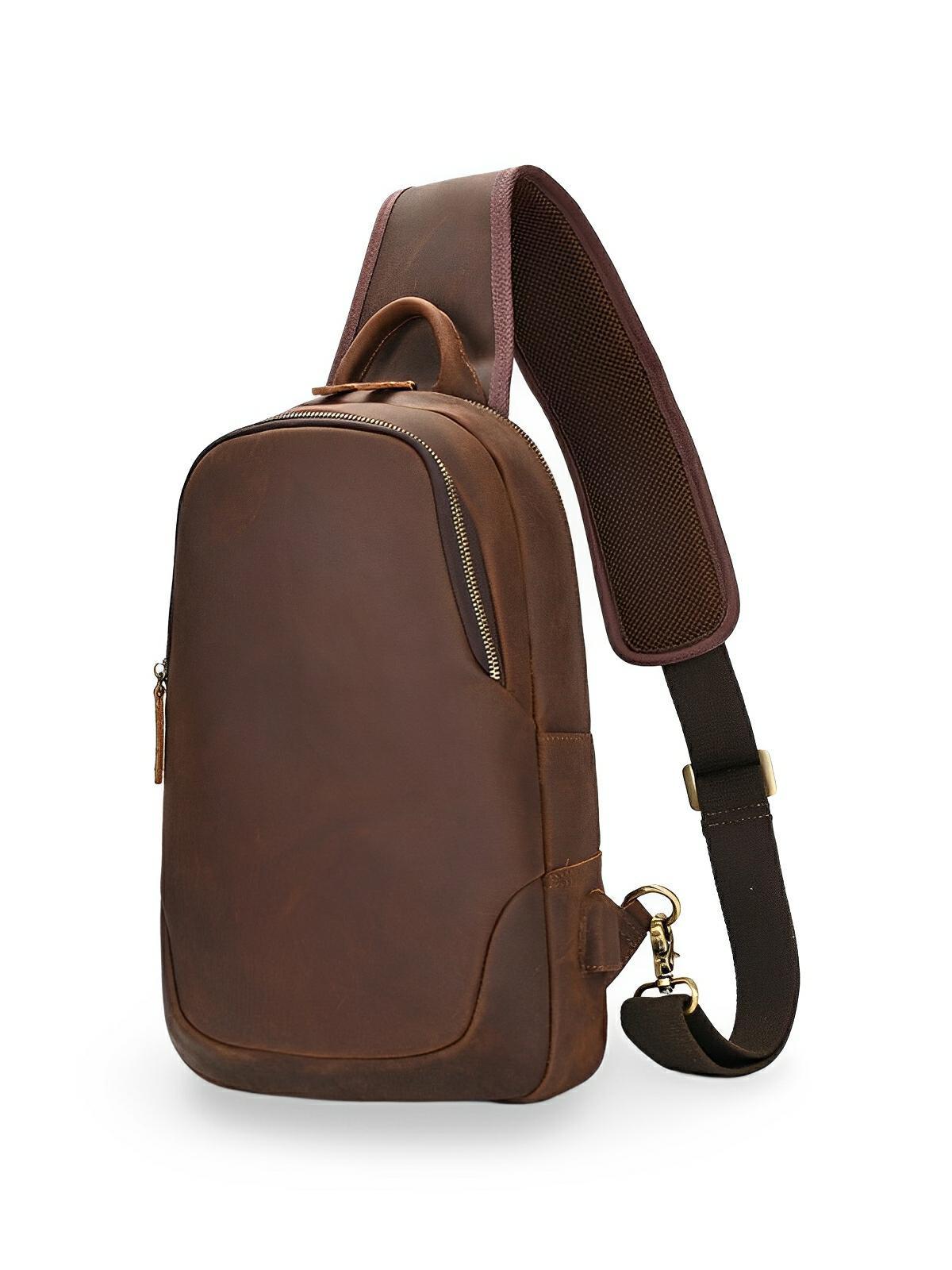 Sacoche d'épaule en cuir, pour l'homme contemporain, USB intégré, modèle Béranger - Sacoche - Marron