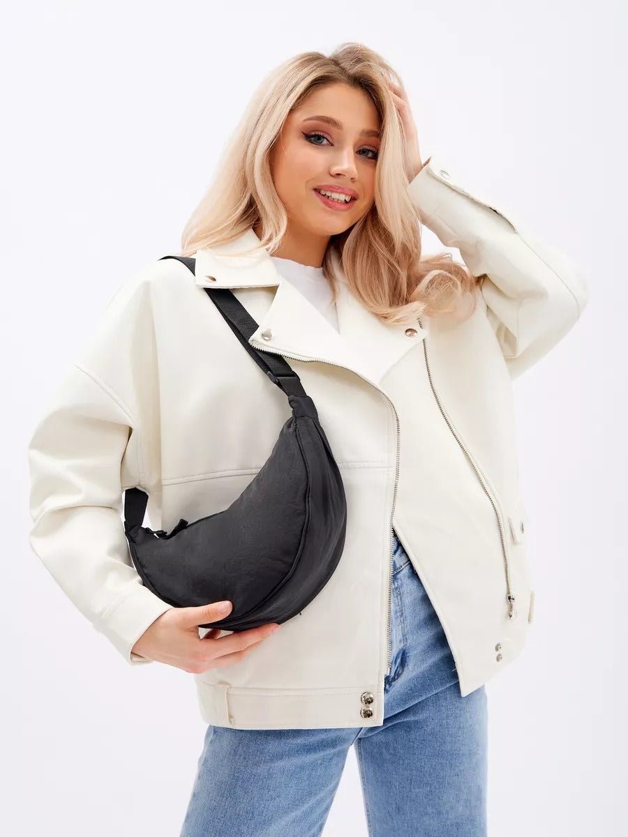 Sacoche nylon femme, sac demi - lune, sac bandoulière léger, sac de poitrine, sac streetwear y2k, modèle Josina - Sacoche - Noir