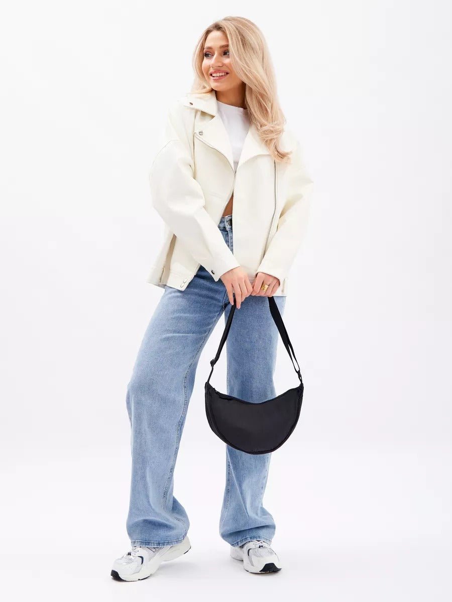 Sacoche nylon femme, sac demi - lune, sac bandoulière léger, sac de poitrine, sac streetwear y2k, modèle Josina - Sacoche - Noir