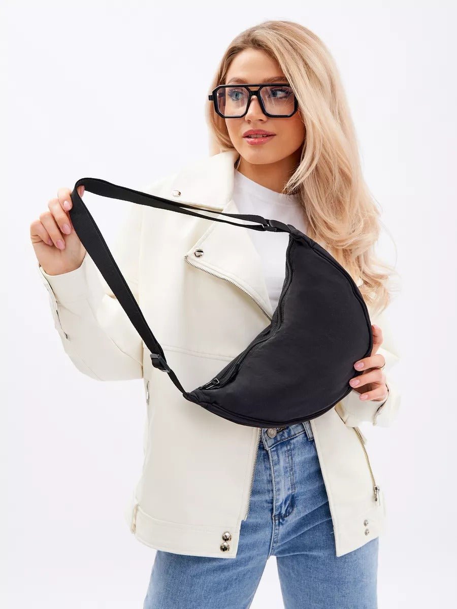 Sacoche nylon femme, sac demi - lune, sac bandoulière léger, sac de poitrine, sac streetwear y2k, modèle Josina - Sacoche - Noir