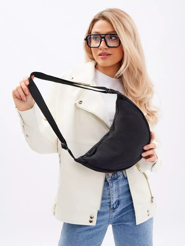 Sacoche nylon femme, sac demi - lune, sac bandoulière léger, sac de poitrine, sac streetwear y2k, modèle Josina - Sacoche - Noir