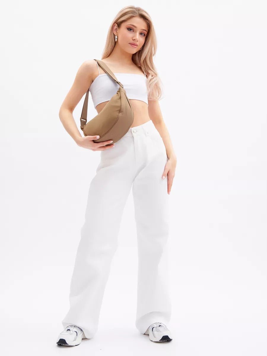 Sacoche nylon femme, sac demi - lune, sac bandoulière léger, sac de poitrine, sac streetwear y2k, modèle Josina - Sacoche - Beige