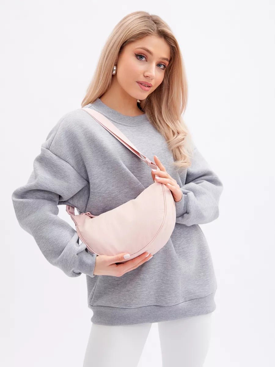 Sacoche nylon femme, sac demi - lune, sac bandoulière léger, sac de poitrine, sac streetwear y2k, modèle Josina - Sacoche - Rose