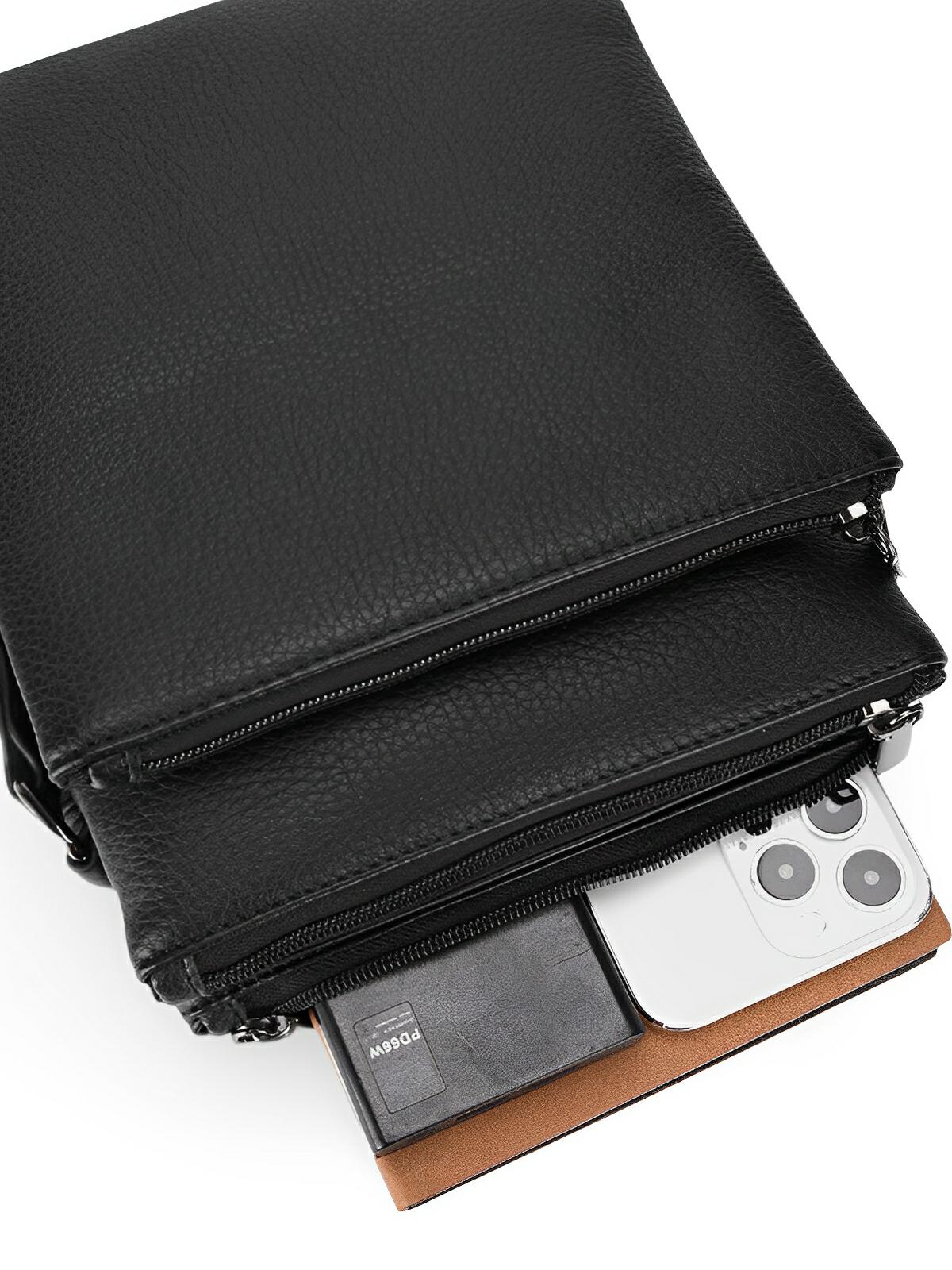 Sacoche pour homme, design compact, simili vegan noir, multiples compartiments, modèle Galo - Sacoche - Noir