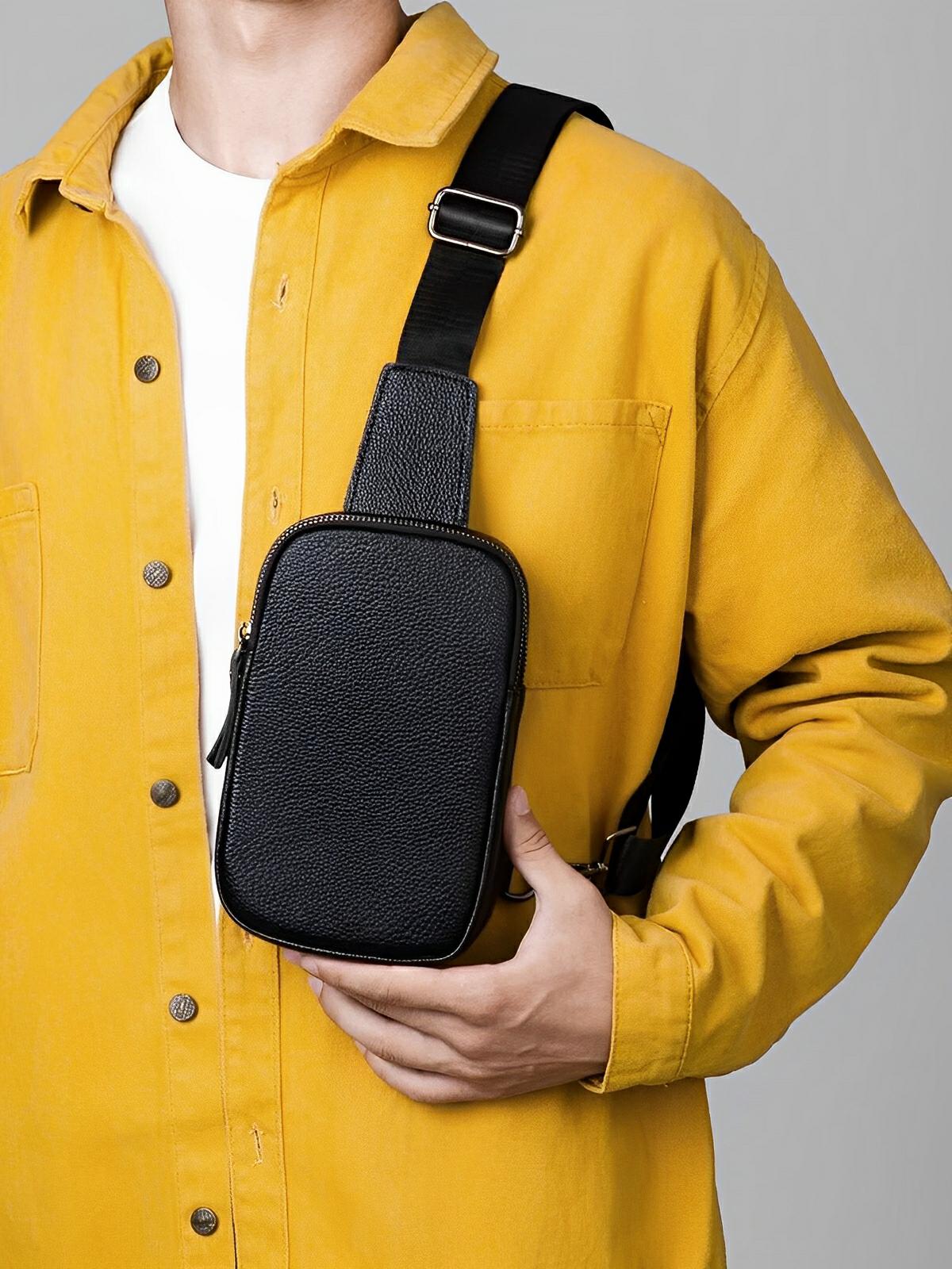 Sacoche pour homme en cuir, compact et fonctionnel, porté épaule ou travers, design moderne, modèle Dali - Sacoche - Noir