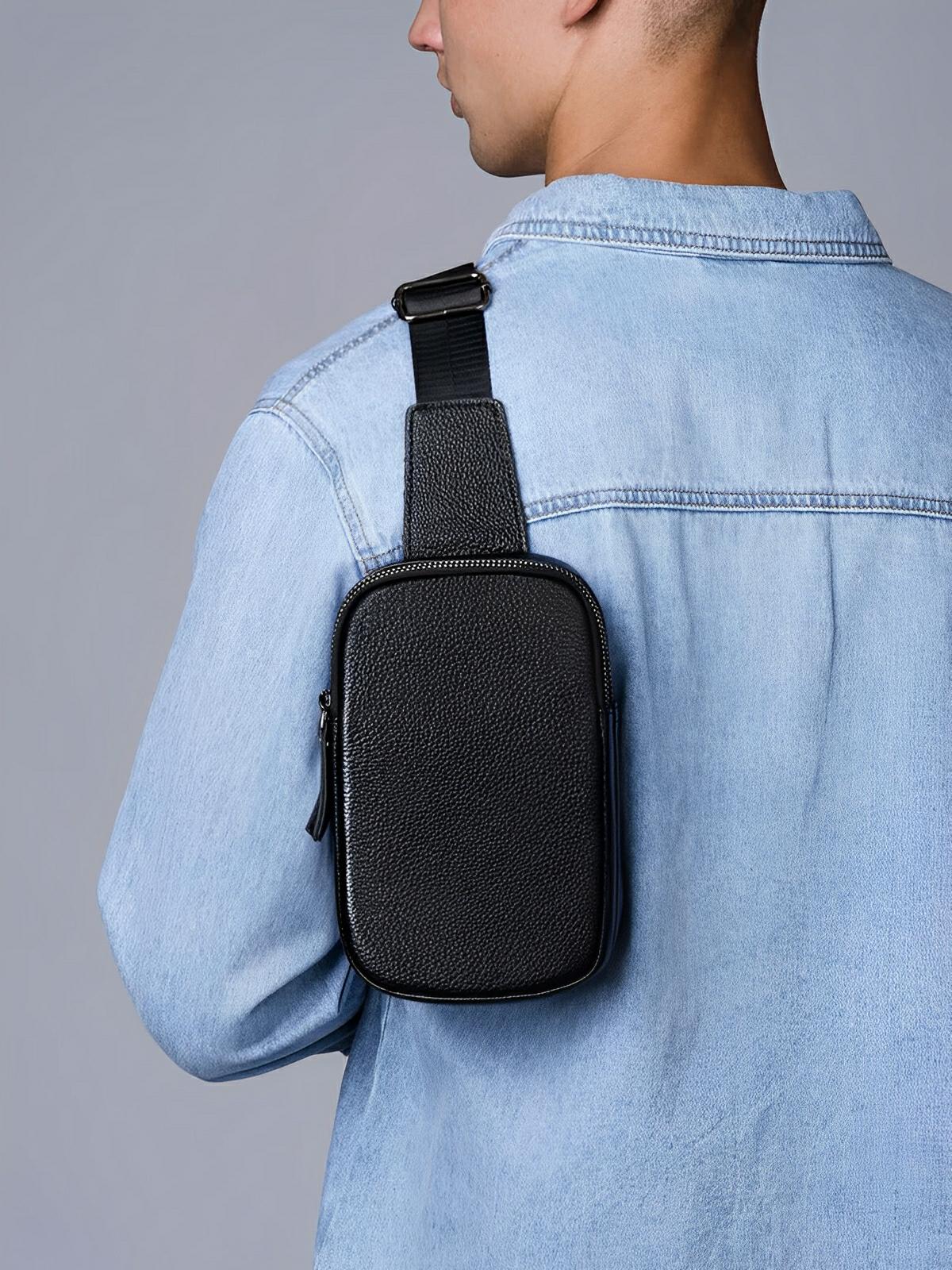 Sacoche pour homme en cuir, compact et fonctionnel, porté épaule ou travers, design moderne, modèle Dali - Sacoche - Noir