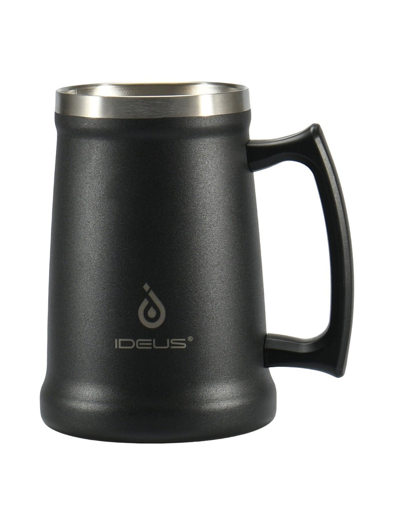 Thermos, gamme IDEUS, chope à bière inox, tasse double paroi, mug 1000 ml, grande capacité, poignée ergonomique, conservation chaud et froid, acier inoxydable 304, sans BPA, modèle Galbin - Gourde et Thermos - Noir