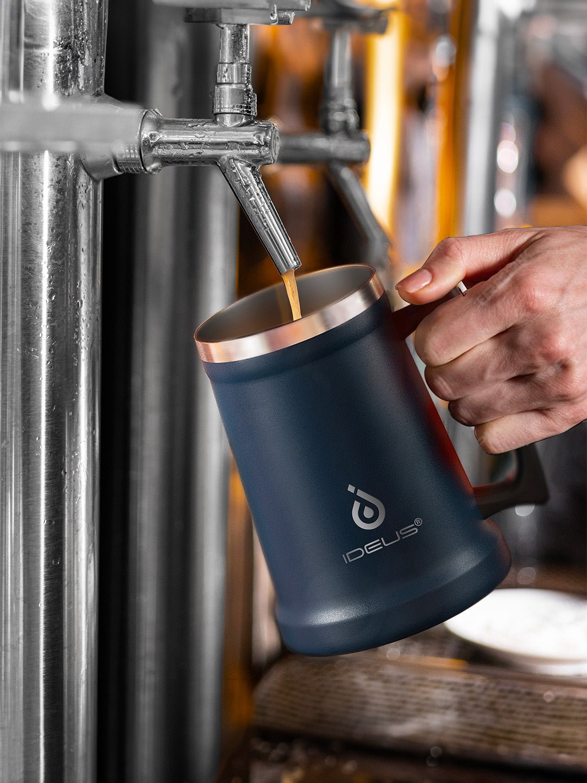 Thermos, gamme IDEUS, chope à bière inox, tasse double paroi, mug 1000 ml, grande capacité, poignée ergonomique, conservation chaud et froid, acier inoxydable 304, sans BPA, modèle Galbin - Gourde et Thermos - Bleu nuit