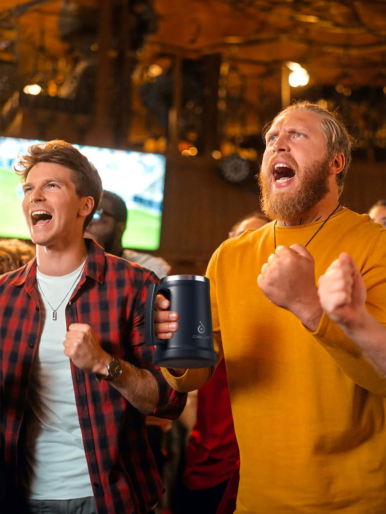 Thermos, gamme IDEUS, chope à bière inox, tasse double paroi, mug 1000 ml, grande capacité, poignée ergonomique, conservation chaud et froid, acier inoxydable 304, sans BPA, modèle Galbin - Gourde et Thermos - Bleu nuit