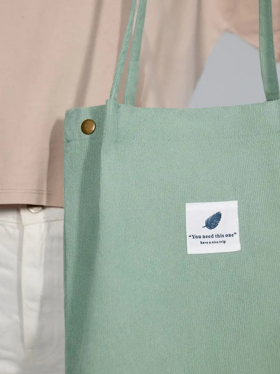 Tote - bag en velours côtelé, sac épaule femme, cabas léger, sac shopper A4, sac mode décontractée, modèle Leya - Tote - bag - Vert