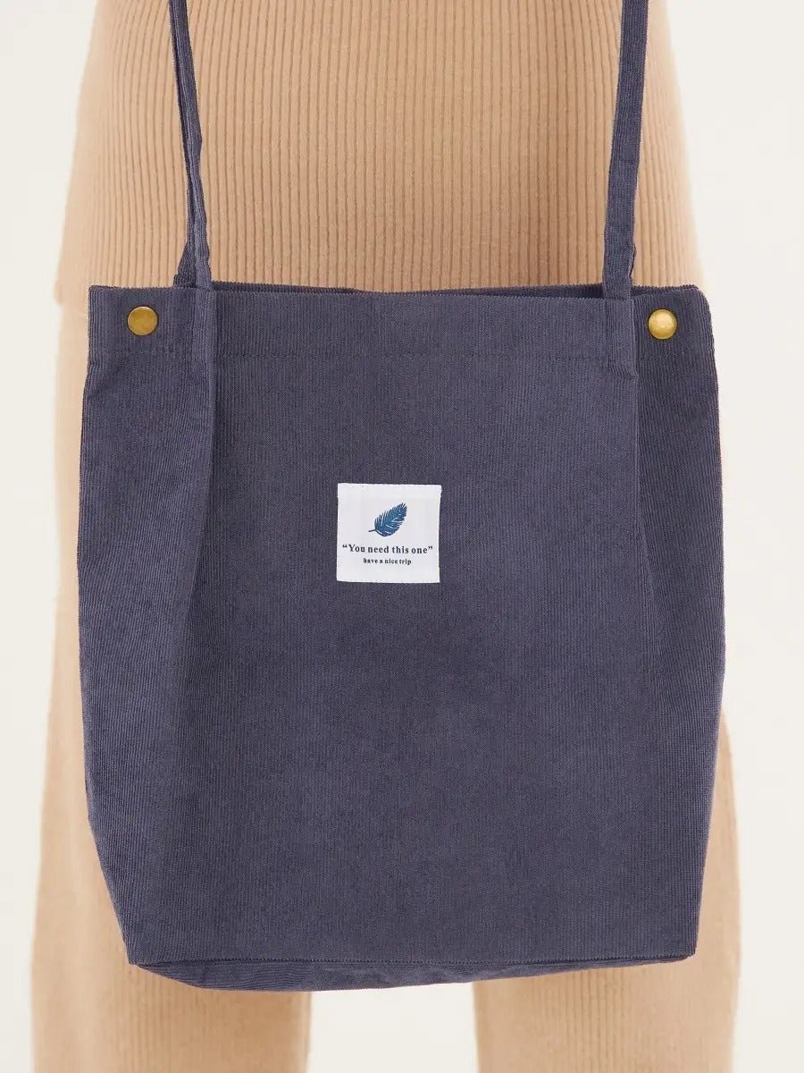 Tote - bag en velours côtelé, sac épaule femme, cabas léger, sac shopper A4, sac mode décontractée, modèle Leya - Tote - bag - Gris foncé