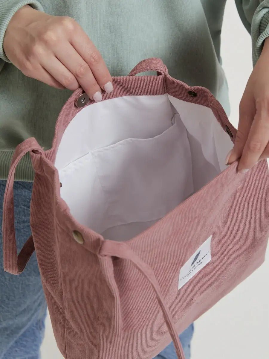Tote - bag en velours côtelé, sac épaule femme, cabas léger, sac shopper A4, sac mode décontractée, modèle Leya - Tote - bag - Rose foncé