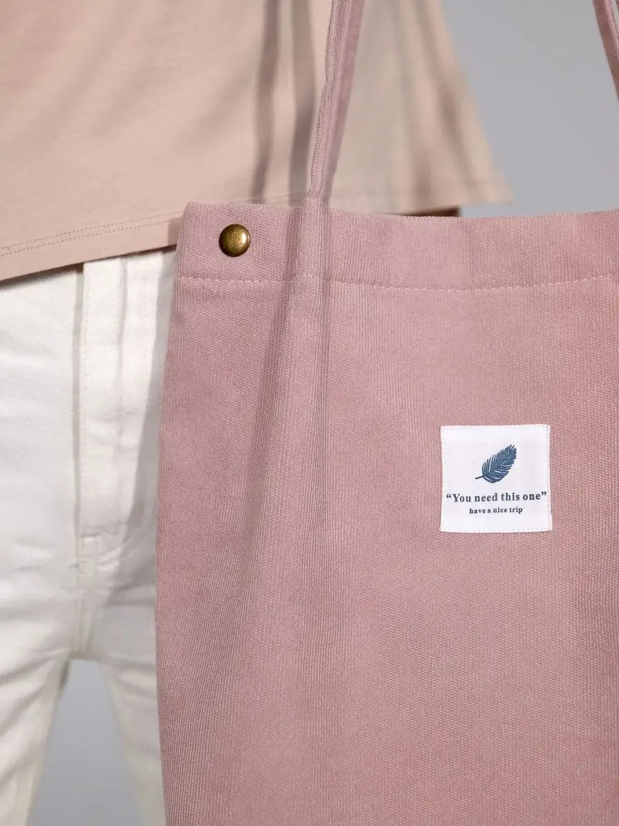 Tote - bag en velours côtelé, sac épaule femme, cabas léger, sac shopper A4, sac mode décontractée, modèle Leya - Tote - bag - Rose