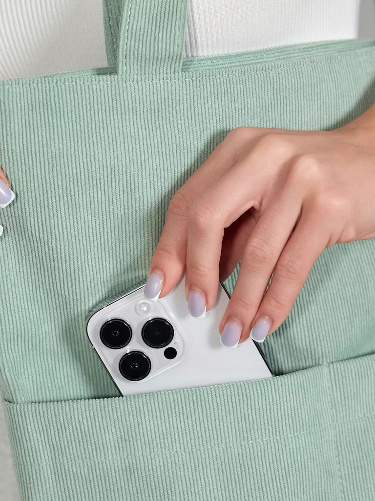 Tote - bag femme, sac shopping velours côtelé, sac fourre - tout grande capacité, sac épaule léger, sac quotidien moderne, modèle Aïcha - Tote - bag - Vert