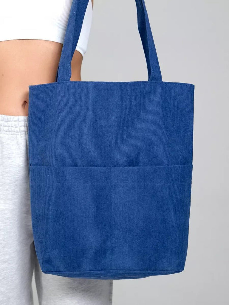 Tote - bag femme, sac shopping velours côtelé, sac fourre - tout grande capacité, sac épaule léger, sac quotidien moderne, modèle Aïcha - Tote - bag - Bleu foncé