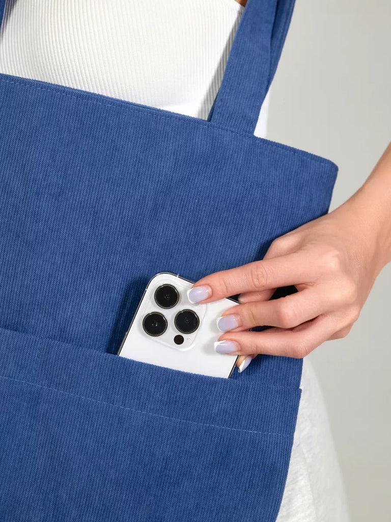 Tote - bag femme, sac shopping velours côtelé, sac fourre - tout grande capacité, sac épaule léger, sac quotidien moderne, modèle Aïcha - Tote - bag - Bleu foncé