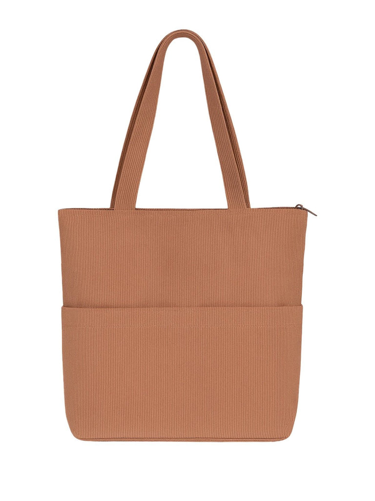 Tote - bag femme, sac shopping velours côtelé, sac fourre - tout grande capacité, sac épaule léger, sac quotidien moderne, modèle Aïcha - Tote - bag - Marron