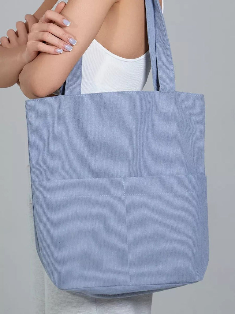Tote - bag femme, sac shopping velours côtelé, sac fourre - tout grande capacité, sac épaule léger, sac quotidien moderne, modèle Aïcha - Tote - bag - Bleu