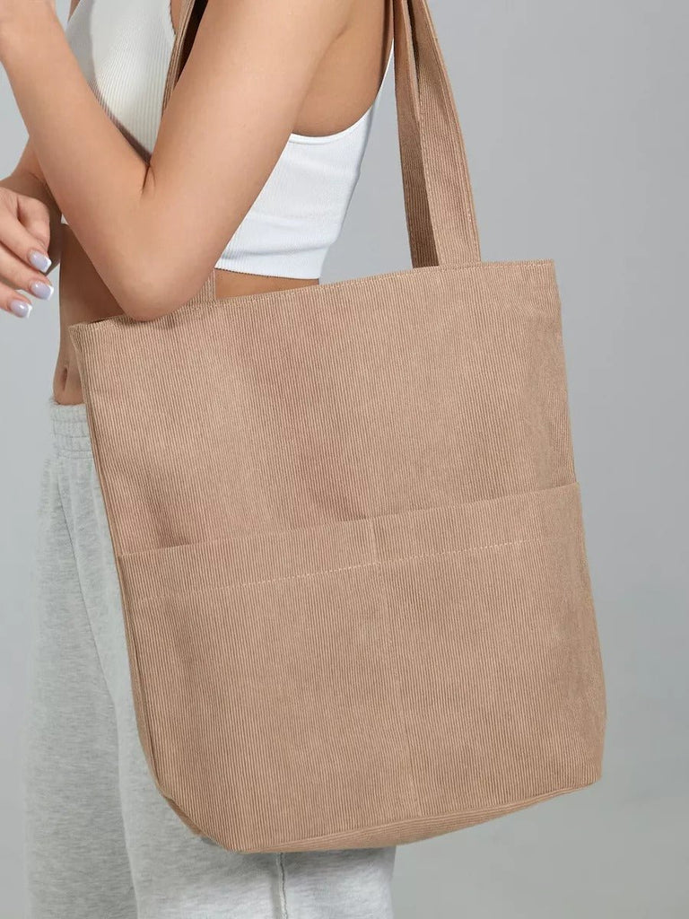 Tote - bag femme, sac shopping velours côtelé, sac fourre - tout grande capacité, sac épaule léger, sac quotidien moderne, modèle Aïcha - Tote - bag - Camel