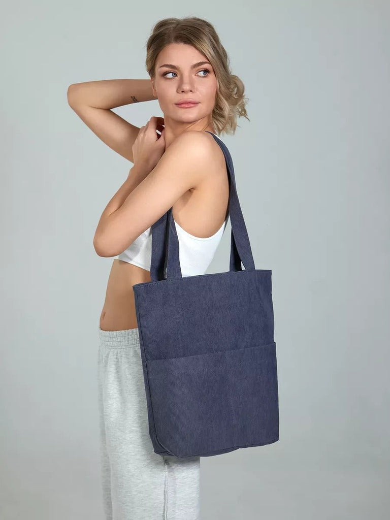 Tote - bag femme, sac shopping velours côtelé, sac fourre - tout grande capacité, sac épaule léger, sac quotidien moderne, modèle Aïcha - Tote - bag - Gris foncé