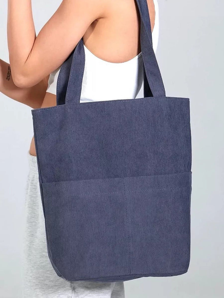 Tote - bag femme, sac shopping velours côtelé, sac fourre - tout grande capacité, sac épaule léger, sac quotidien moderne, modèle Aïcha - Tote - bag - Gris foncé