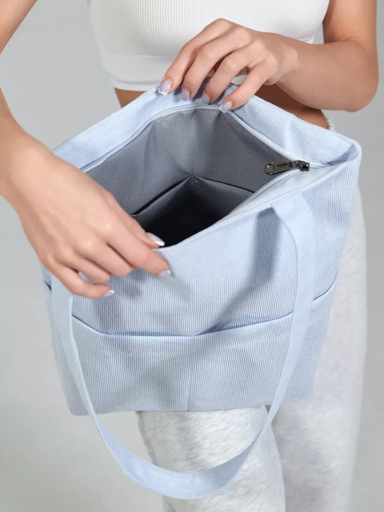 Tote - bag femme, sac shopping velours côtelé, sac fourre - tout grande capacité, sac épaule léger, sac quotidien moderne, modèle Aïcha - Tote - bag - Bleu ciel