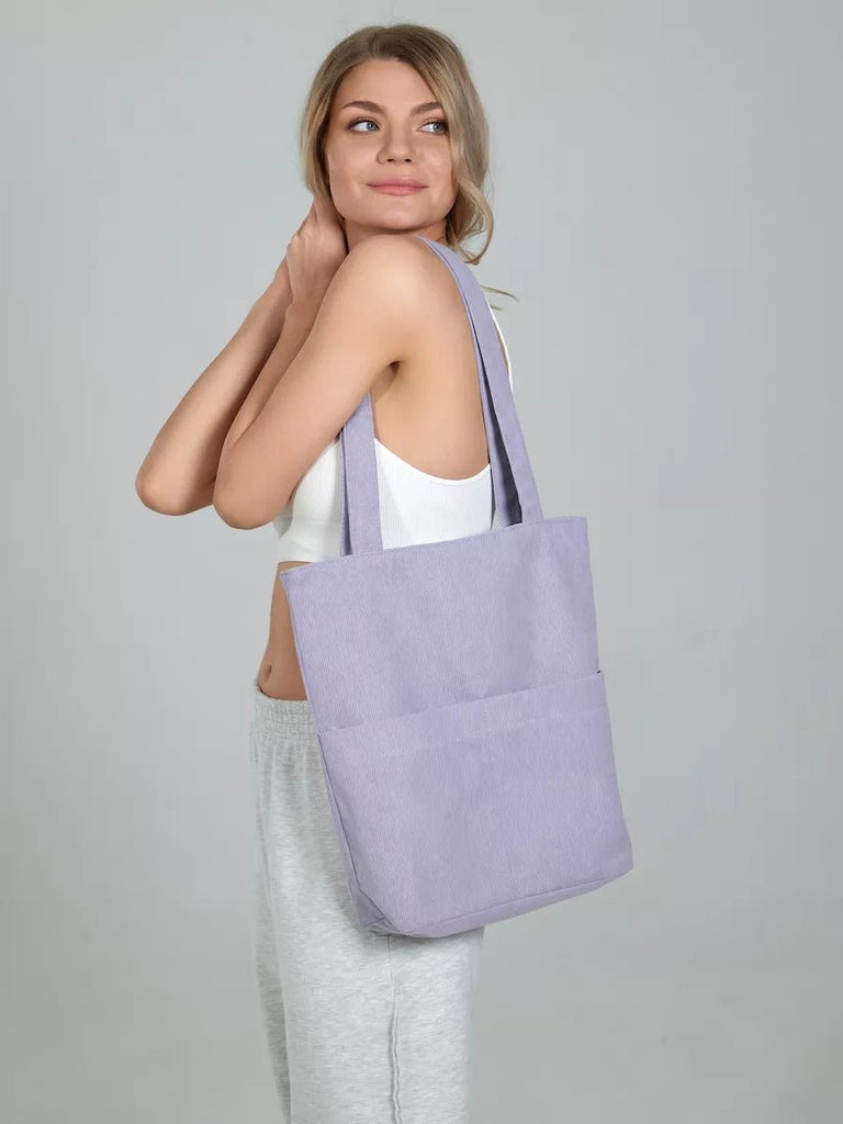 Tote - bag femme, sac shopping velours côtelé, sac fourre - tout grande capacité, sac épaule léger, sac quotidien moderne, modèle Aïcha - Tote - bag - Lavande