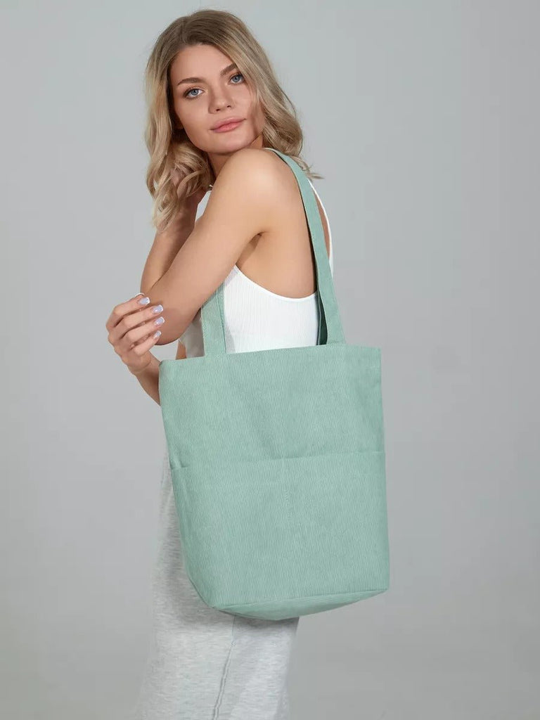 Tote - bag femme, sac shopping velours côtelé, sac fourre - tout grande capacité, sac épaule léger, sac quotidien moderne, modèle Aïcha - Tote - bag - Vert