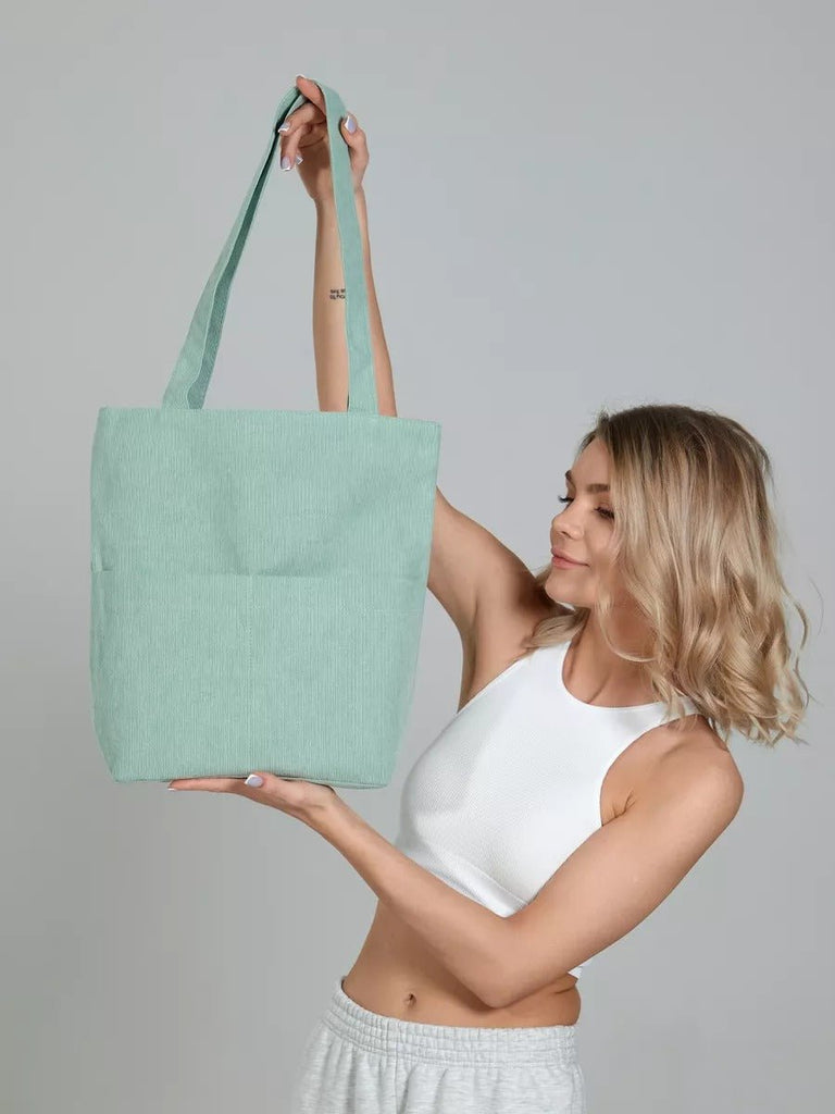 Tote - bag femme, sac shopping velours côtelé, sac fourre - tout grande capacité, sac épaule léger, sac quotidien moderne, modèle Aïcha - Tote - bag - Vert