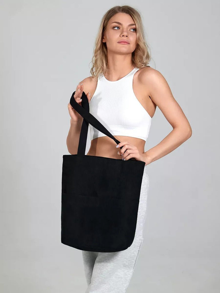 Tote - bag femme, sac shopping velours côtelé, sac fourre - tout grande capacité, sac épaule léger, sac quotidien moderne, modèle Aïcha - Tote - bag - Noir