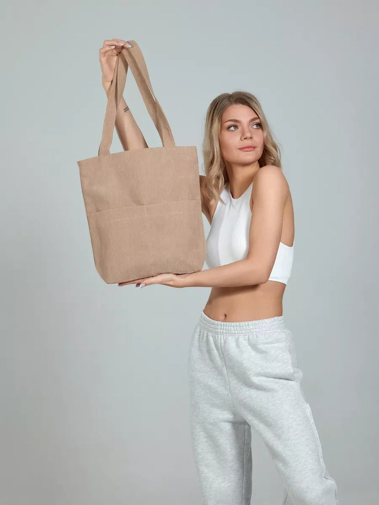 Tote - bag femme, sac shopping velours côtelé, sac fourre - tout grande capacité, sac épaule léger, sac quotidien moderne, modèle Aïcha - Tote - bag - Camel