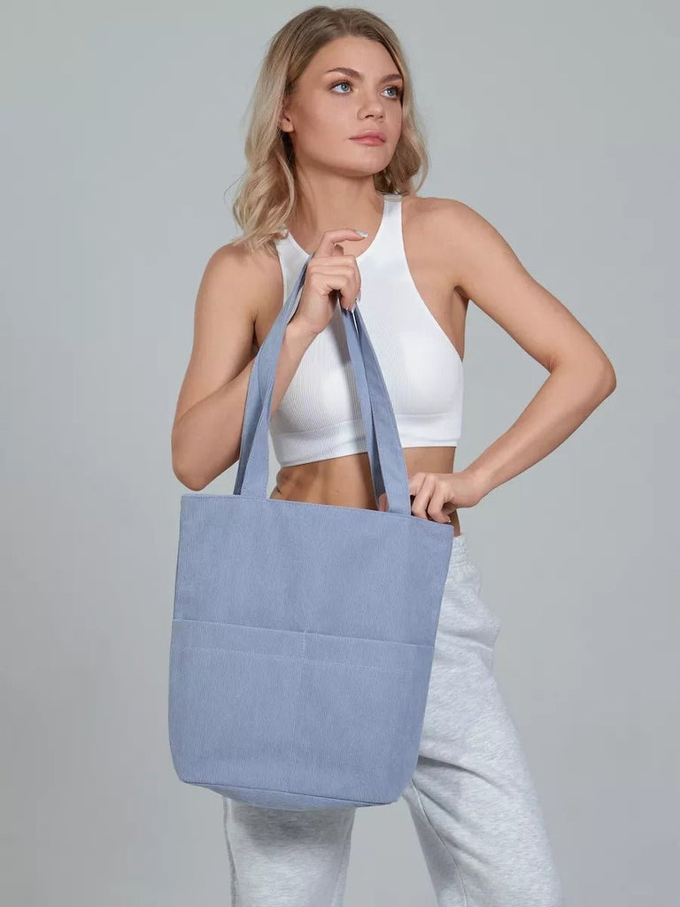 Tote - bag femme, sac shopping velours côtelé, sac fourre - tout grande capacité, sac épaule léger, sac quotidien moderne, modèle Aïcha - Tote - bag - Bleu