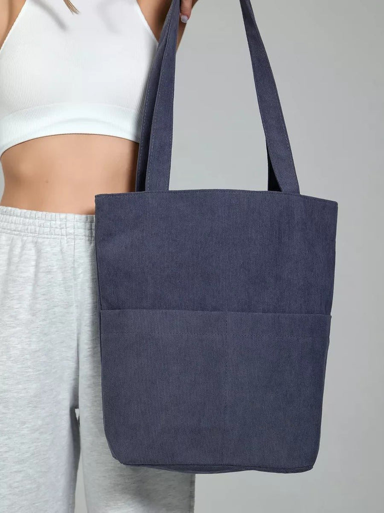 Tote - bag femme, sac shopping velours côtelé, sac fourre - tout grande capacité, sac épaule léger, sac quotidien moderne, modèle Aïcha - Tote - bag - Gris foncé