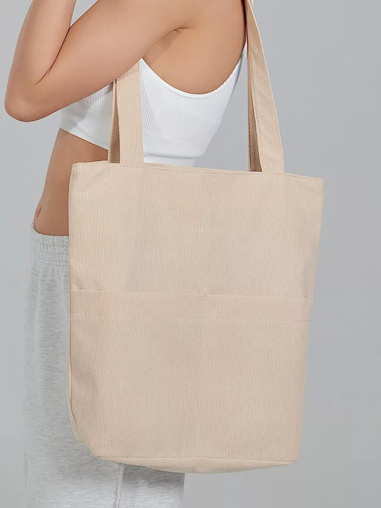 Tote - bag femme, sac shopping velours côtelé, sac fourre - tout grande capacité, sac épaule léger, sac quotidien moderne, modèle Aïcha - Tote - bag - Beige