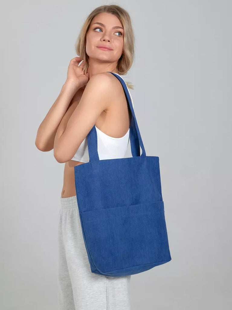 Tote - bag femme, sac shopping velours côtelé, sac fourre - tout grande capacité, sac épaule léger, sac quotidien moderne, modèle Aïcha - Tote - bag - Bleu foncé