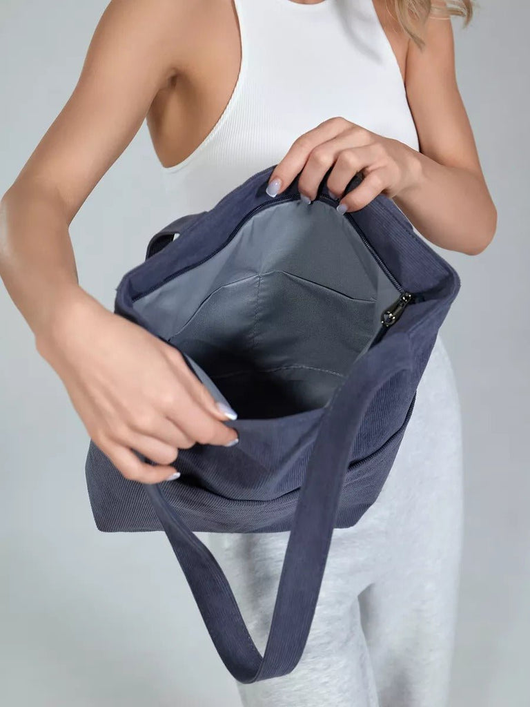 Tote - bag femme, sac shopping velours côtelé, sac fourre - tout grande capacité, sac épaule léger, sac quotidien moderne, modèle Aïcha - Tote - bag - Gris foncé