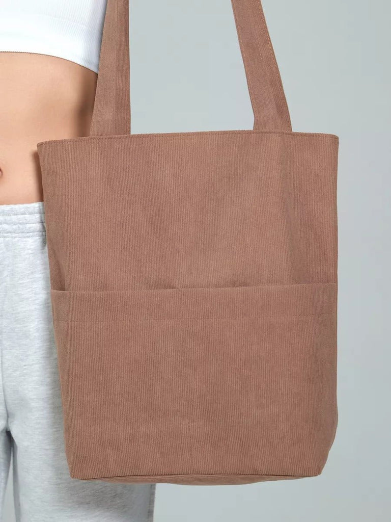 Tote - bag femme, sac shopping velours côtelé, sac fourre - tout grande capacité, sac épaule léger, sac quotidien moderne, modèle Aïcha - Tote - bag - Marron