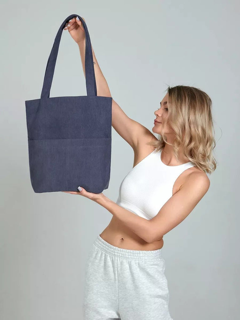 Tote - bag femme, sac shopping velours côtelé, sac fourre - tout grande capacité, sac épaule léger, sac quotidien moderne, modèle Aïcha - Tote - bag - Gris foncé