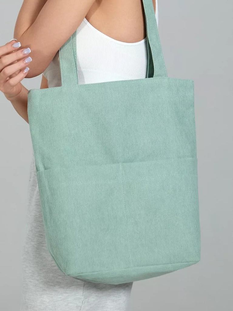 Tote - bag femme, sac shopping velours côtelé, sac fourre - tout grande capacité, sac épaule léger, sac quotidien moderne, modèle Aïcha - Tote - bag - Vert