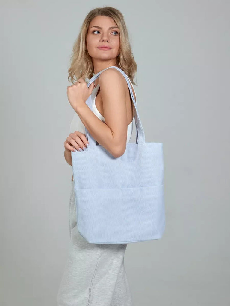 Tote - bag femme, sac shopping velours côtelé, sac fourre - tout grande capacité, sac épaule léger, sac quotidien moderne, modèle Aïcha - Tote - bag - Bleu ciel
